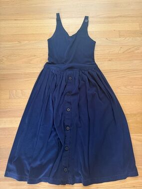 Vintage Aileen Small Navy Blue 100% Cotton Made in USA Midi Dress with Buttons